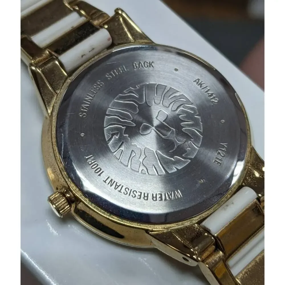 Anne Klein Two Tone White and Golden Sectioned Wrist Watch Roman Numeral